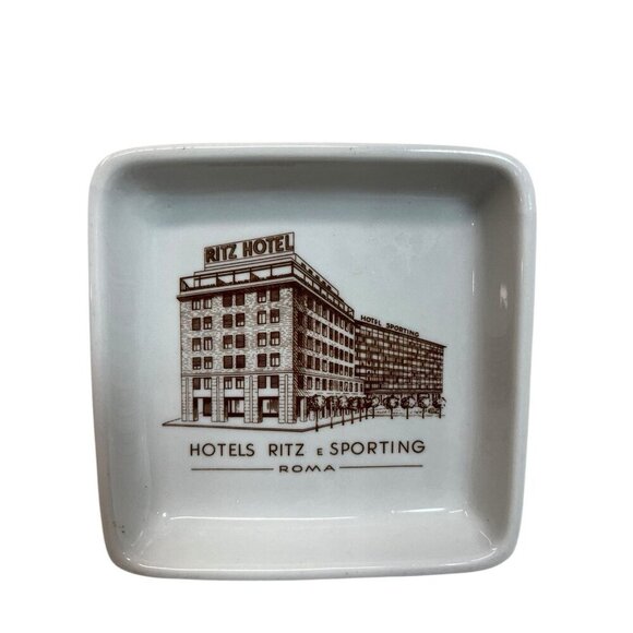 Hotel RITZ e Sporting Roma Italy Vintage Ashtray - Porcelain Made in Italy 4"x4" - Picture 3 of 3